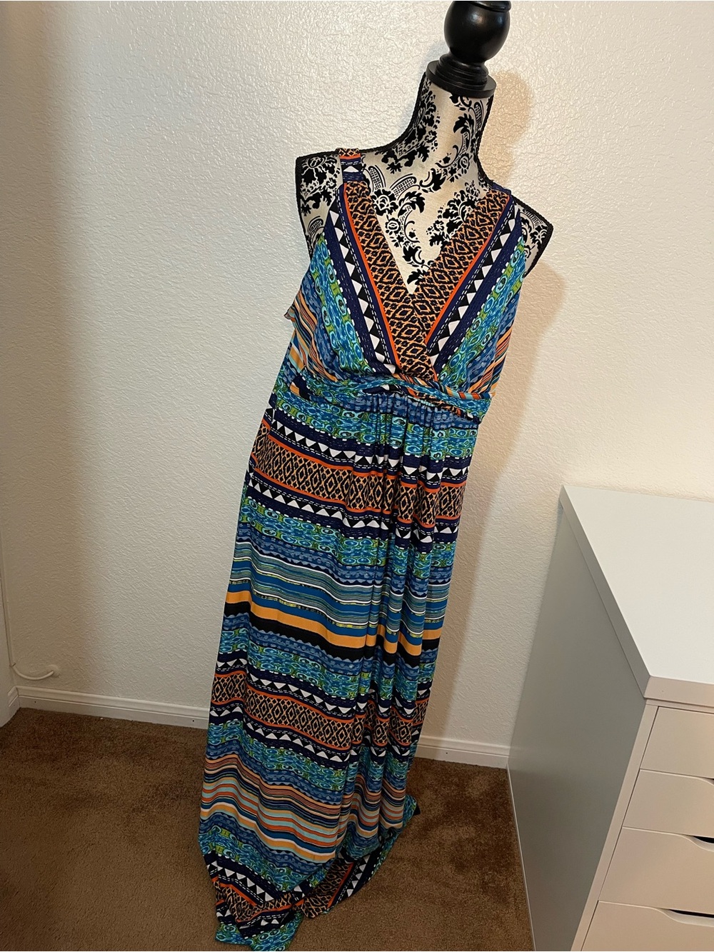 Women's Boho Maxi Dress Geometric Print Sleeveless V-Neck Summer Size XL